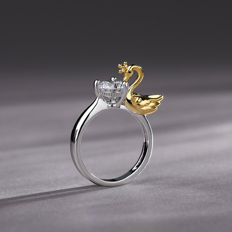 Womens Two Tone Ring Gold Plated Copper Geometric Ring With Zircon Fashion Jewelry Ring For Her Elegant Gift For