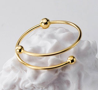 925 Sterling Silver Adjustable Ring For Women Trendy Beaded Design No Fade Gold Plated Fine Jewelry Gift Luster
