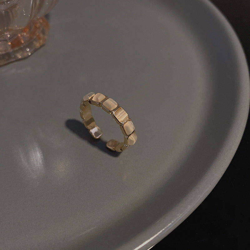 Copper Opal Ring Adjustable Opening Geometric Style Korean Fashion Jewelry Gift For Her Elegant Gold Tone Glow