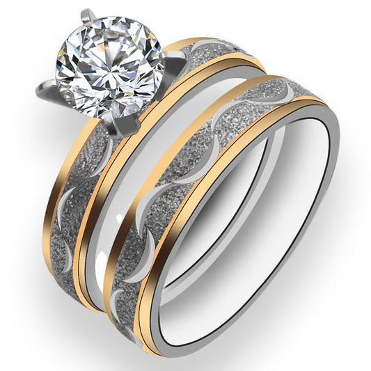 Womens Zircon Inlaid Titanium Steel Couple Ring Two Tone Gold Silver Jewelry Elegant Gifts For Couples Jewelry