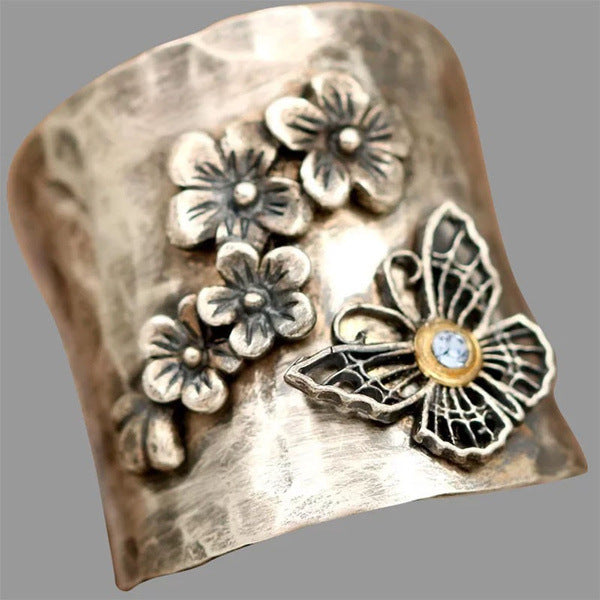 Womens Wide Ring Butterfly Flower Rhinestones Alloy
