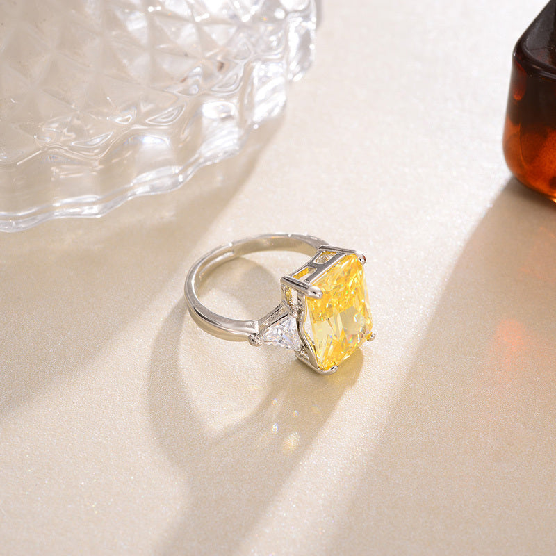 Womens Vintage Rectangular Flat Ring Copper with Color Zirconium Jewelry Gift For Women Elegant Accessory Item