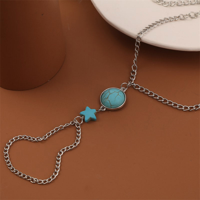 Womens Geometric Bracelet Electroplated Silver Alloy Bohemian Bracelet Simple Chain Finger Chain Fashion Fresh