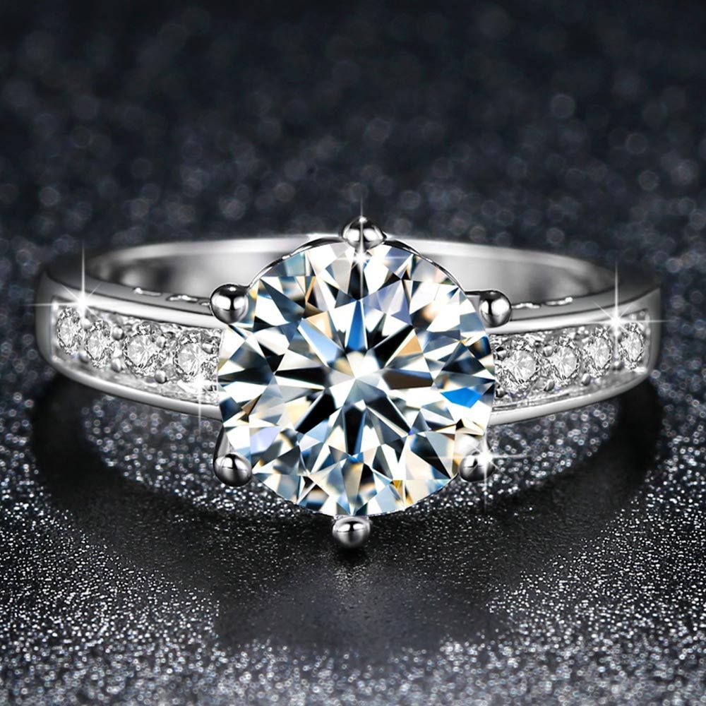 Six Claw Gemstone Ring Silver Plated Copper Core For Women