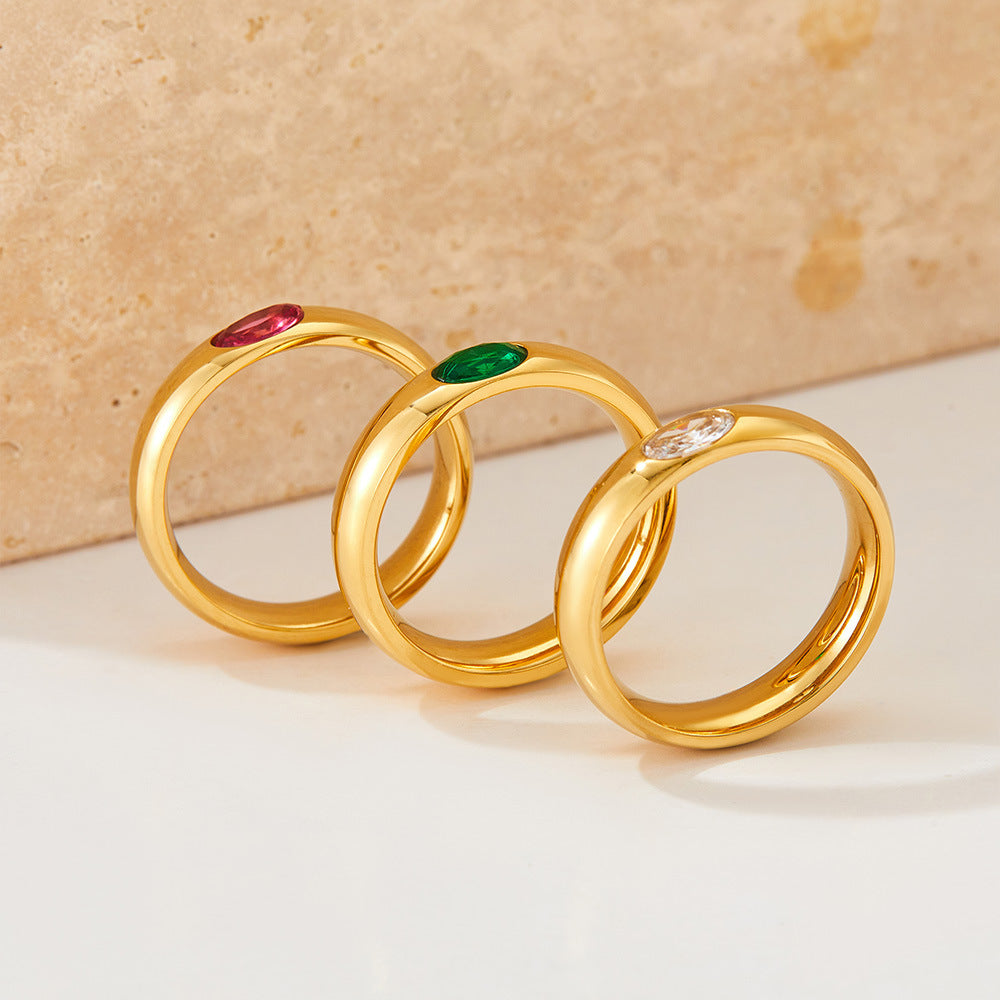 Womens Zircon Inlaid Ring Stainless Steel Electroplated