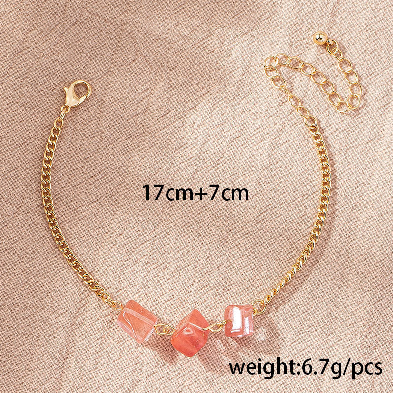 Geometric Irregular Crushed Stone Alloy Bracelet Pink Fashion Accessory Chic Everyday Wear Statement Piece Now
