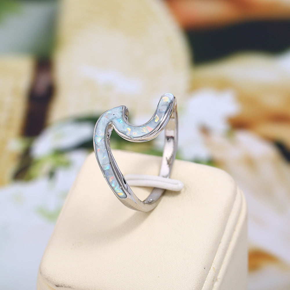 Unisex Opal Wave Ring Alloy Band White And Green Opal Travel Gift Individually Packed Sizes 6 7 8 Perfect Gift Gift