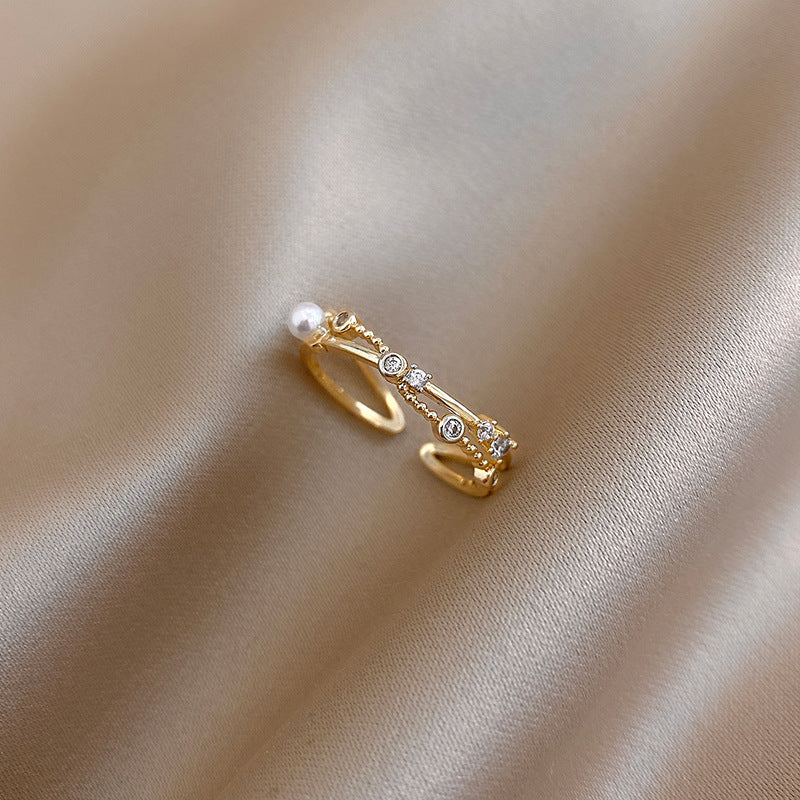 Zircon Pearl Ring With Crown Open Design And Star Accent For Elegant Japanese Korean Style Jewelry Elegant Gem