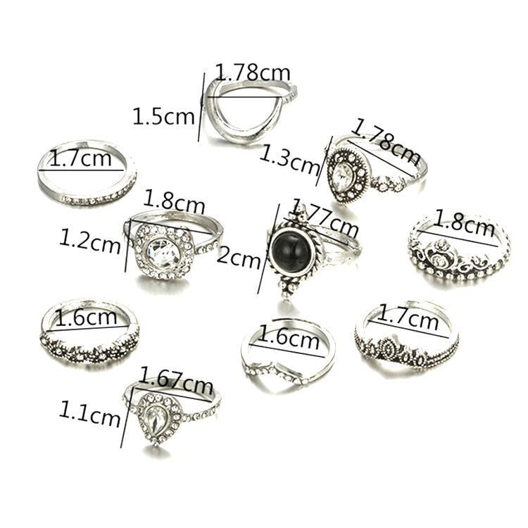 Womens Vintage Crystal Moon Ring Set Alloy Diamond Electroplated Geometric Fashion Jewelry Artificial For Women