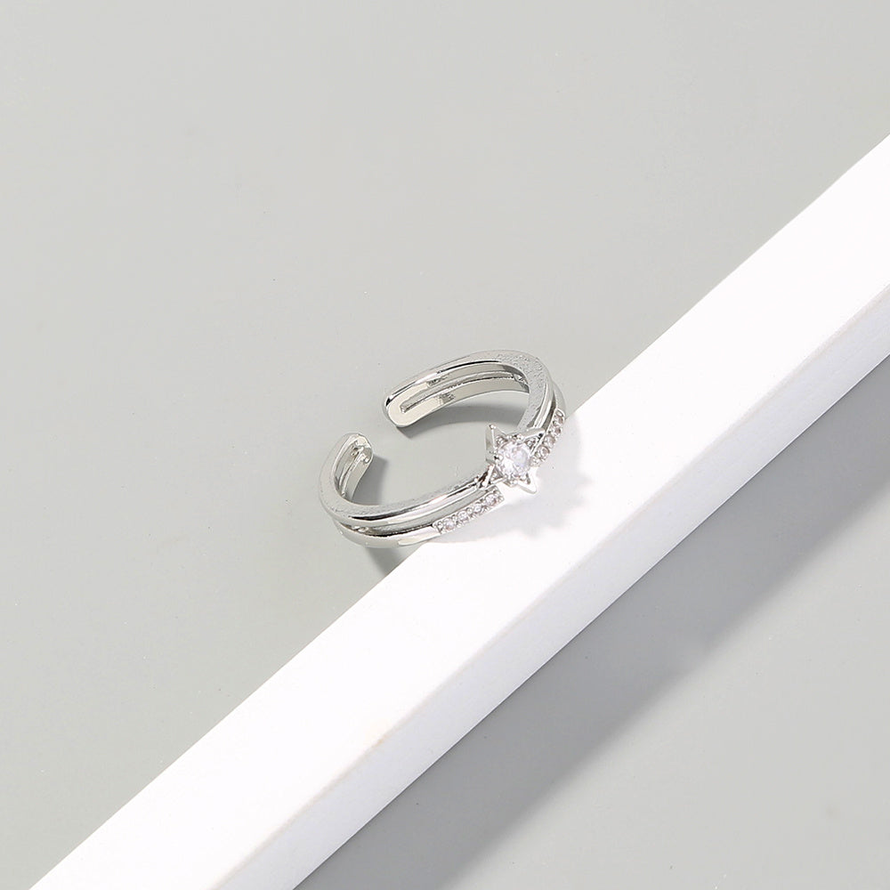 Zircon Sky Star Adjustable Ring Copper Electroplated Celestial Jewelry European American Trendy Statement Piece