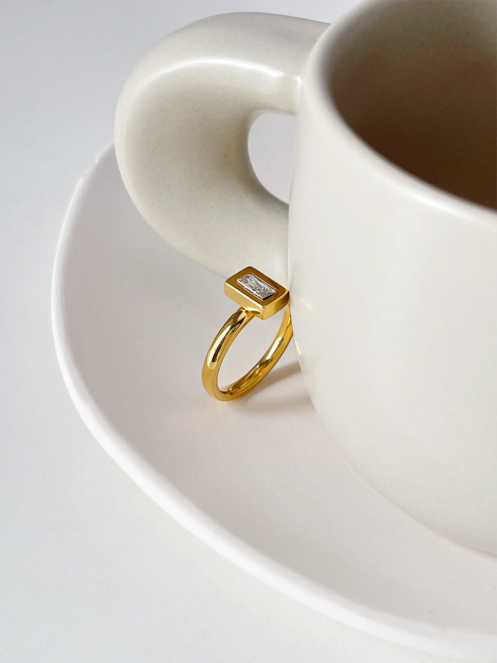 Womens Zircon Square Ring Gold Plated Stone Band Size 6 7 8