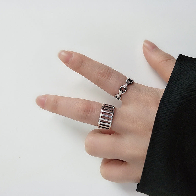 Womens Ring Retro Twine Cross Connect Geometric Copper Ring Electroplated Band Fashion Jewelry Gift Silver Tone