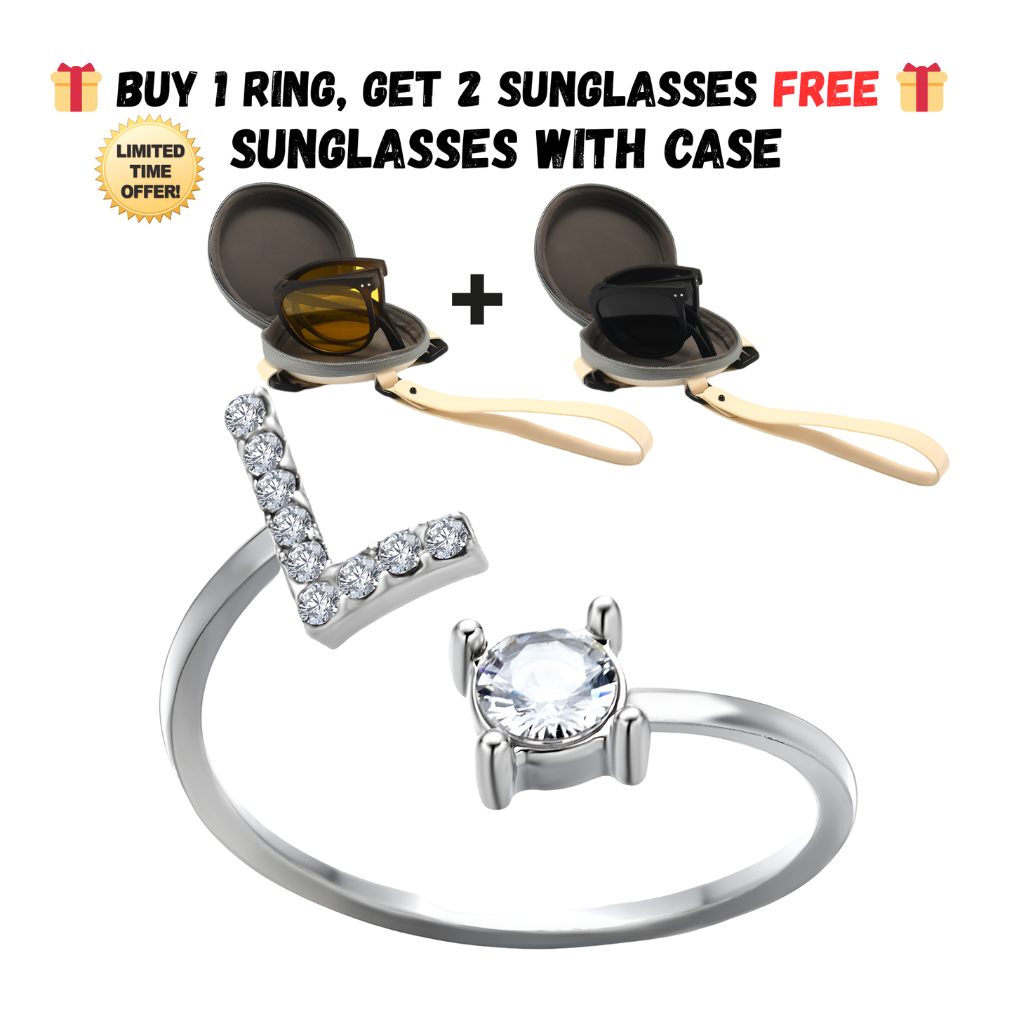 Adjustable Letter Zircon Ring with Alphabet Initials A Z Copper Alloy Jewelry Gift for Women Elegant Gift Idea