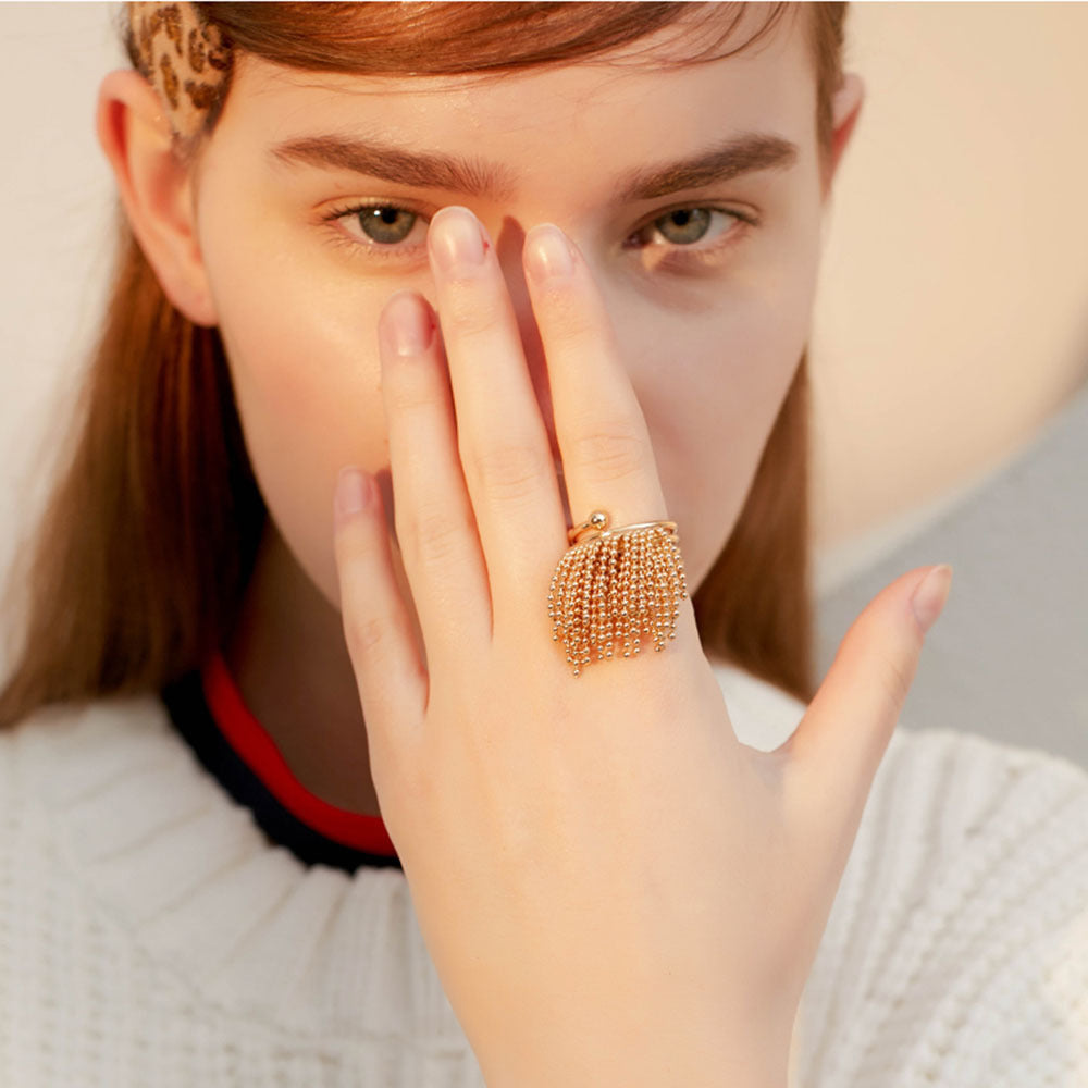 Women Tassel Ring Jewelry Gold Silver Alloy Japanese Korean Style Freshly Baked Fashion Gift For Her Index Finger Ring