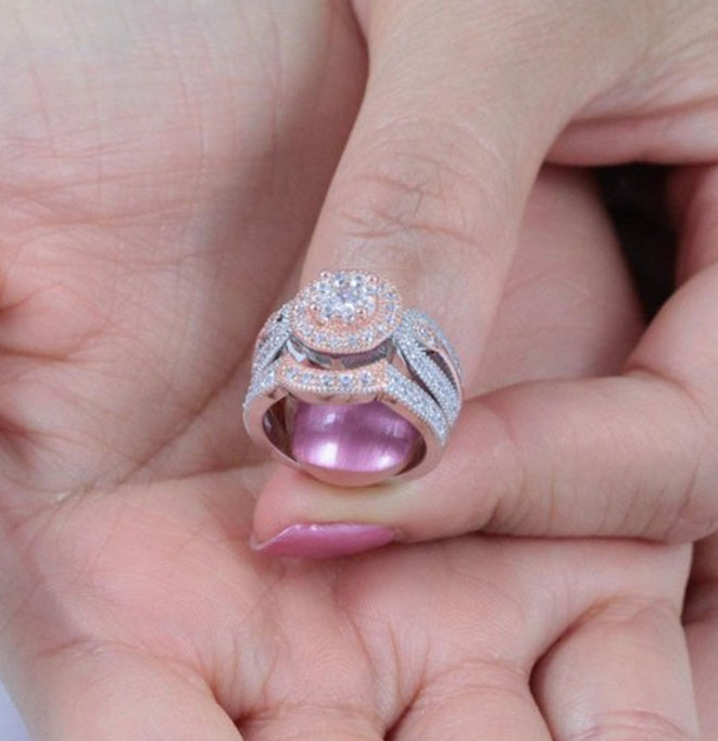 Couples Engagement Ring Mens Womens Gold Plated Alloy Artificial Gemstone Durable Jewelry Gift Anniversary Gift