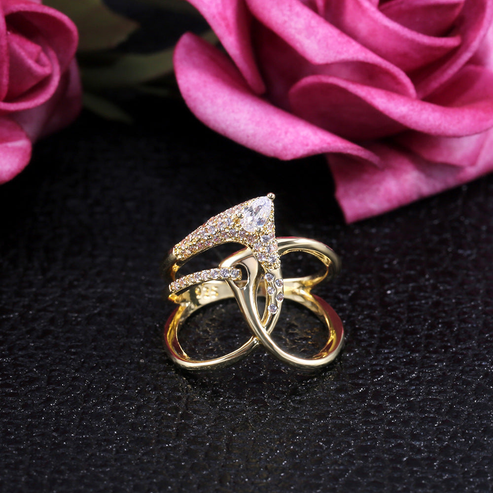 Gold Plated Zircon Ring Copper Simple Geometric Yellow 6th 7th 8th 9th 10th Inlaid Artificial Gems Semiprecious Stones