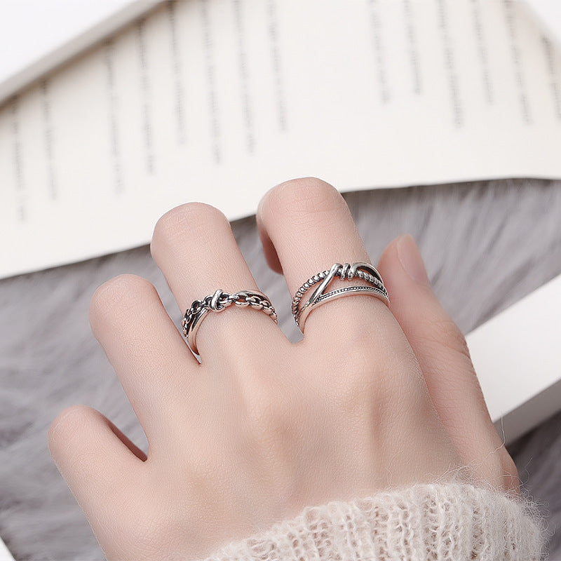 925 Sterling Silver Geometric Twist Knot Ring Adjustable Open