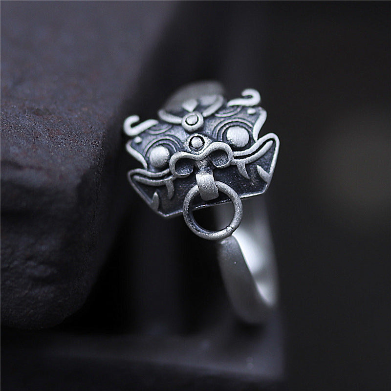 Adjustable Copper Ring Thai Silver Animal Head Applique Pepper God Beast Design Statement Jewelry For Women Everyday