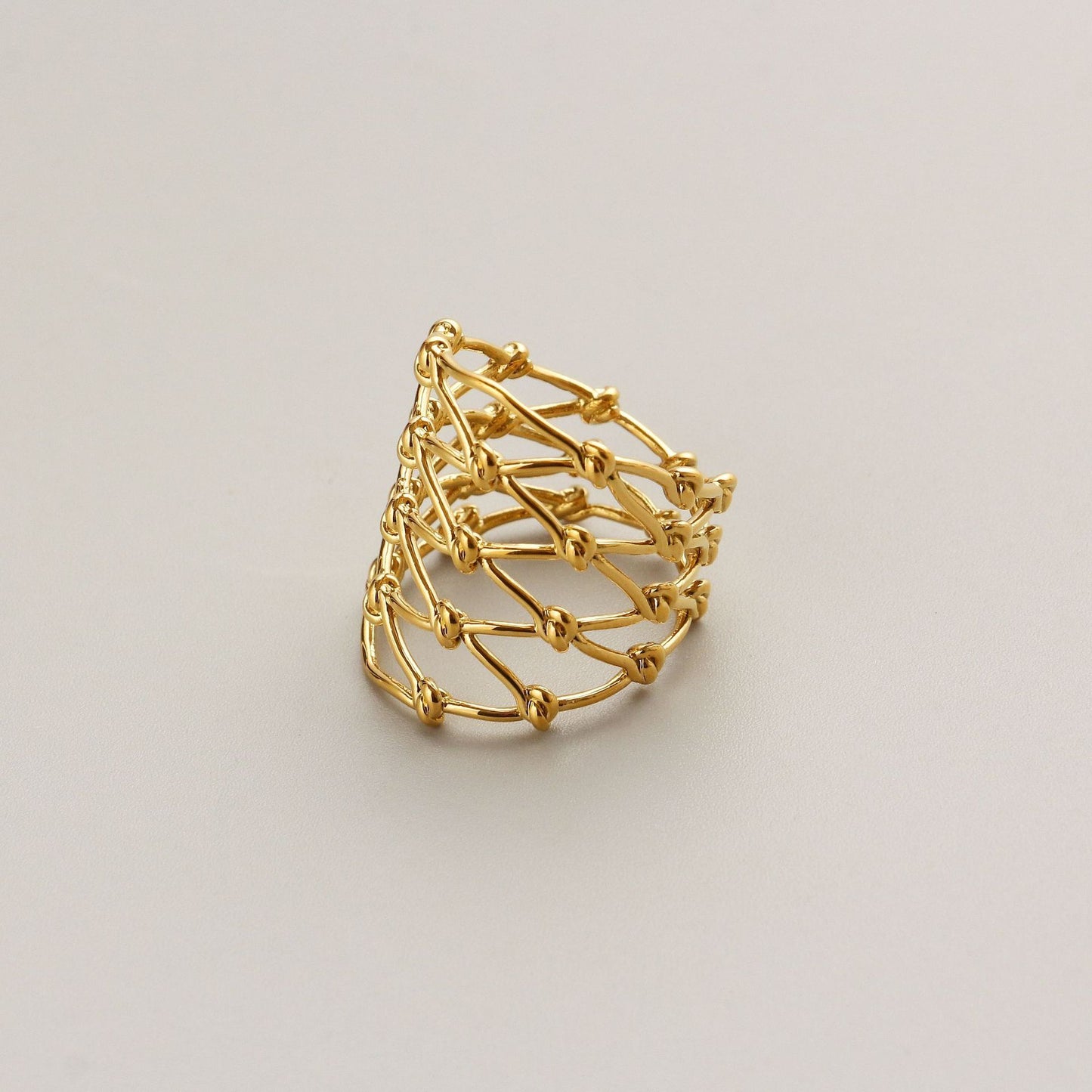 Woven Knotted Wide Face Ring For Women Geometric Hollow Copper Base 18K Gold Plated Finish Elegant Design Chic