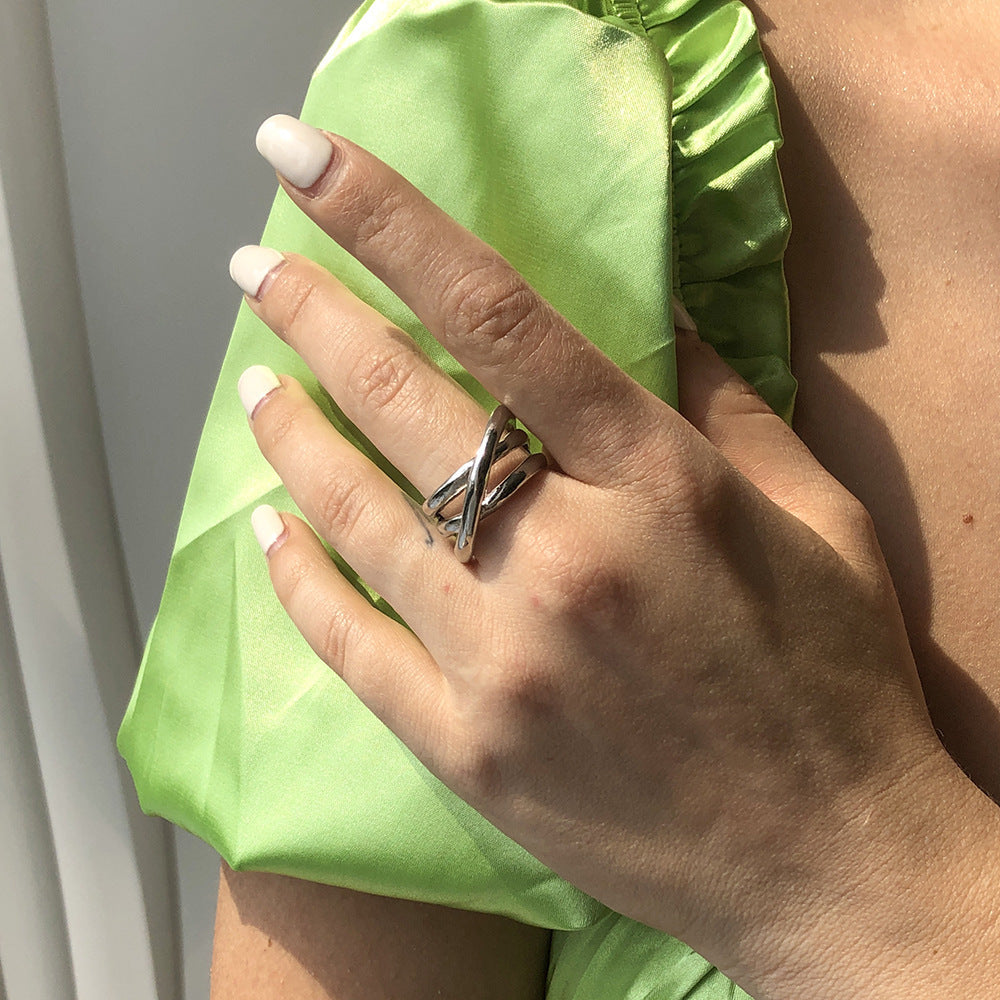 Womens Geometric Rings Multi Layer Alloy Ring European American Electroplated Individually Packed Gold Shimmer