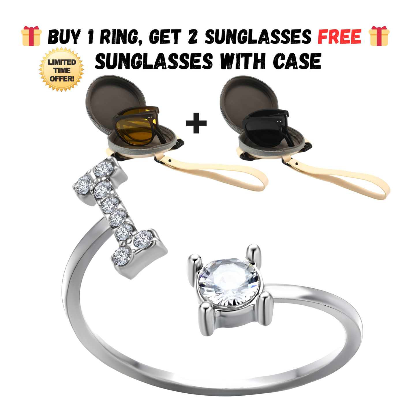 Adjustable Letter Zircon Ring with Alphabet Initials A Z Copper Alloy Jewelry Gift for Women Elegant Gift Idea