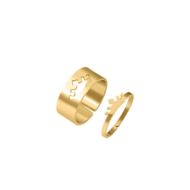 Stainless Steel Crown Puzzle Couple Ring Set For Women Men Lovers Romantic Trendy Silver Gold For Lovers Gifts