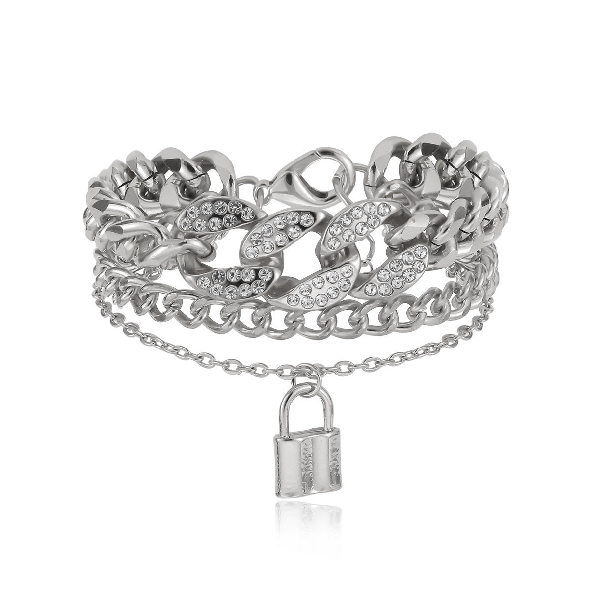 Womens Multi Layer Rhinestone Lock Bracelet Alloy Metal Jewelry Fashion Accessory Gift For Her Elegant Evening Wear