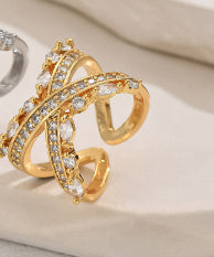 Womens Ring Water Drop Zircon Open Design Copper Plated Fashion Jewelry Elegant Statement Accessory Daily Wear