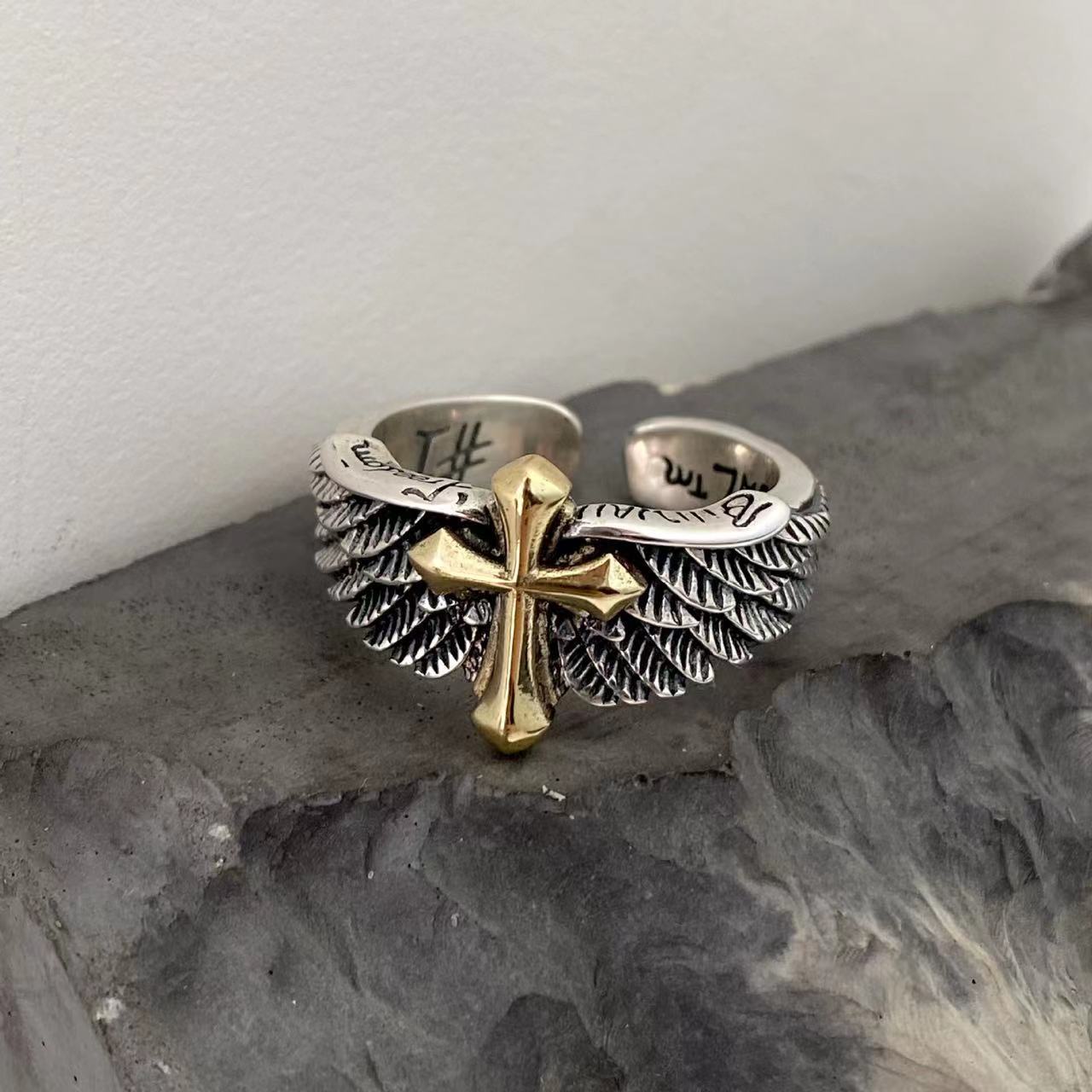 Vintage Cross Wing Minimalist Ring for Men and Women Copper Silver Electroplated Accessory Unisex Everyday Wear