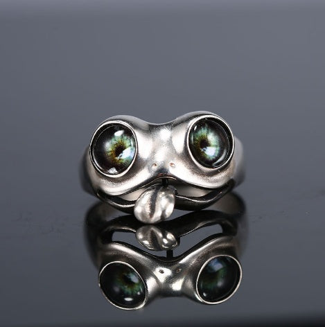 Big Eyed Frog Ring Adjustable Alloy Animal Jewelry Eye Catching Accessory For Women And Girls Elegant Daily Wear