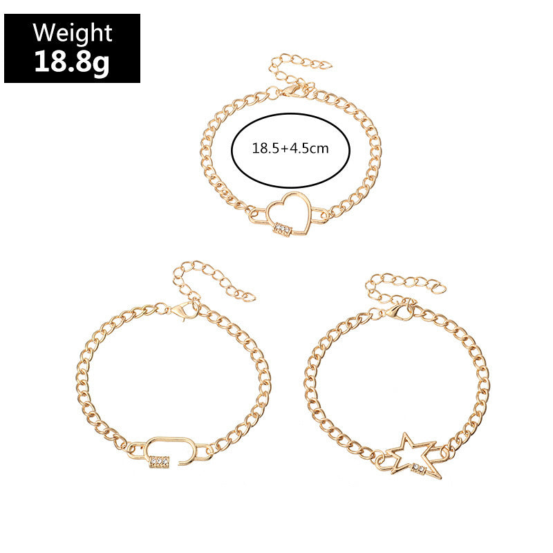 Womens Geometric Alloy Bracelet Fashion Jewelry Five Pointed Star Love Design European America Bangle Women US