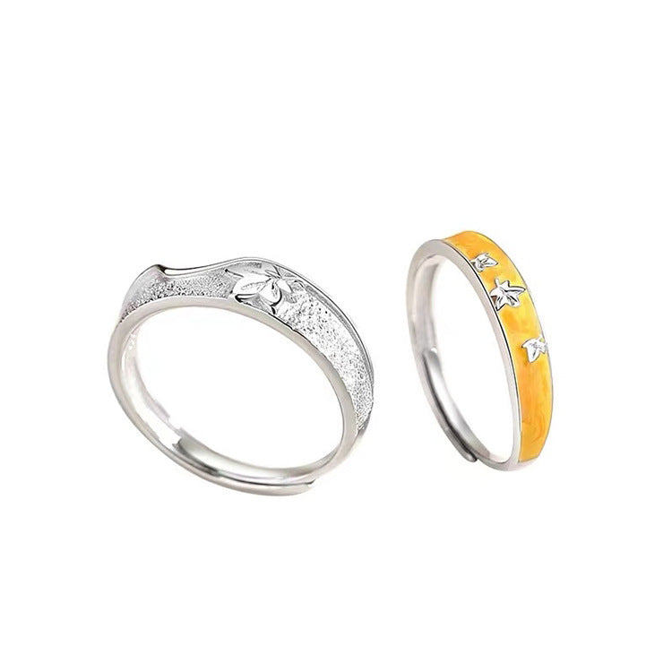 Adjustable Couple Rings Set Plated Copper With Flower And Leaf Design For Him And Her Fashion Jewelry For Everyday Wear