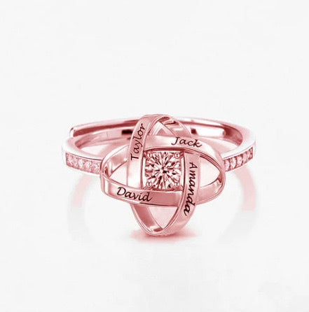 Womens Silver Clover Ring Adjustable Open Band Electroplated Personalized With Letters Numbers Or Text Unique