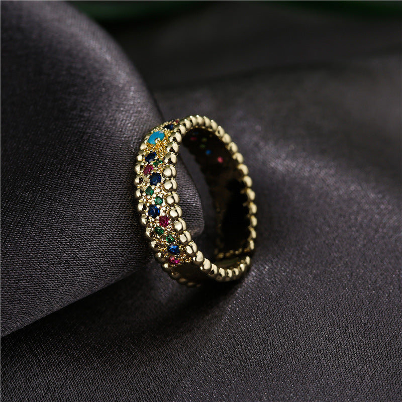 Adjustable Bohemian Copper Ring Inlaid Electroplated Jewelry