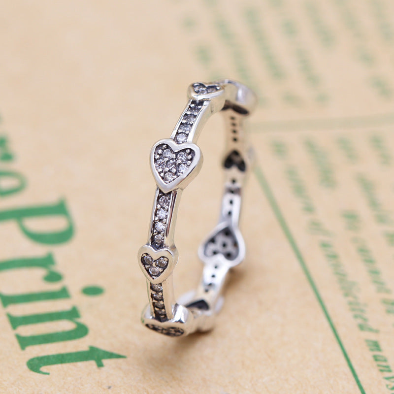 Cupronickel Silver-plated Attractive Heart Ring European And American Creative Diamonds