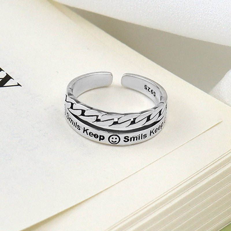 Womens Smiley Face Ring Plated Copper Jewelry Simple Band Ring Double Layer Statement Ring 9mm Wide Fashion Accessory