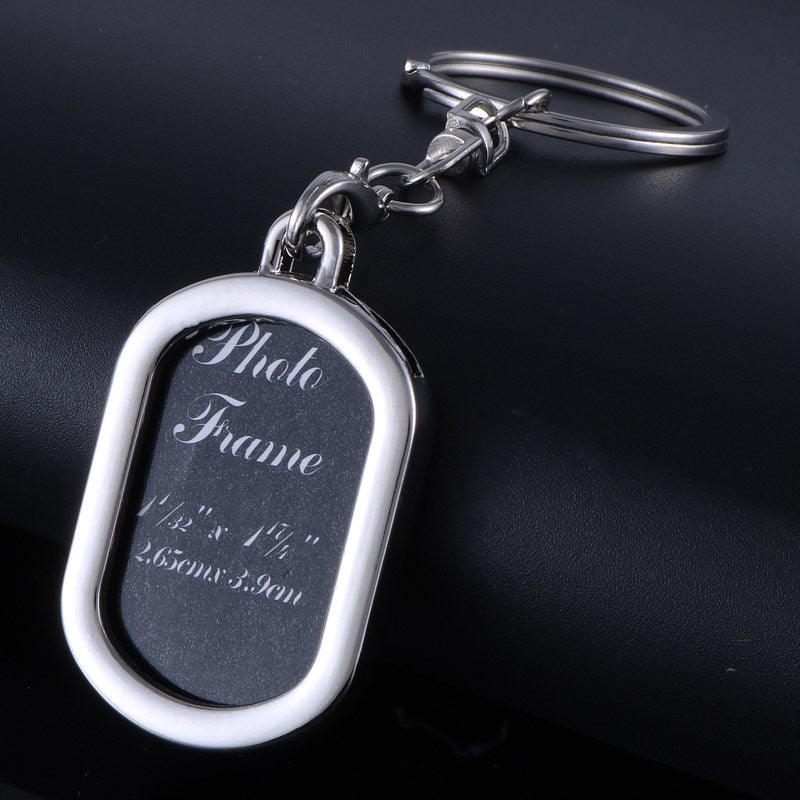 Zinc Alloy Metal Photo Frame Keychain Square Round Heart Rhombus Pendant Stylish Jewelry Accessory Travel Gift