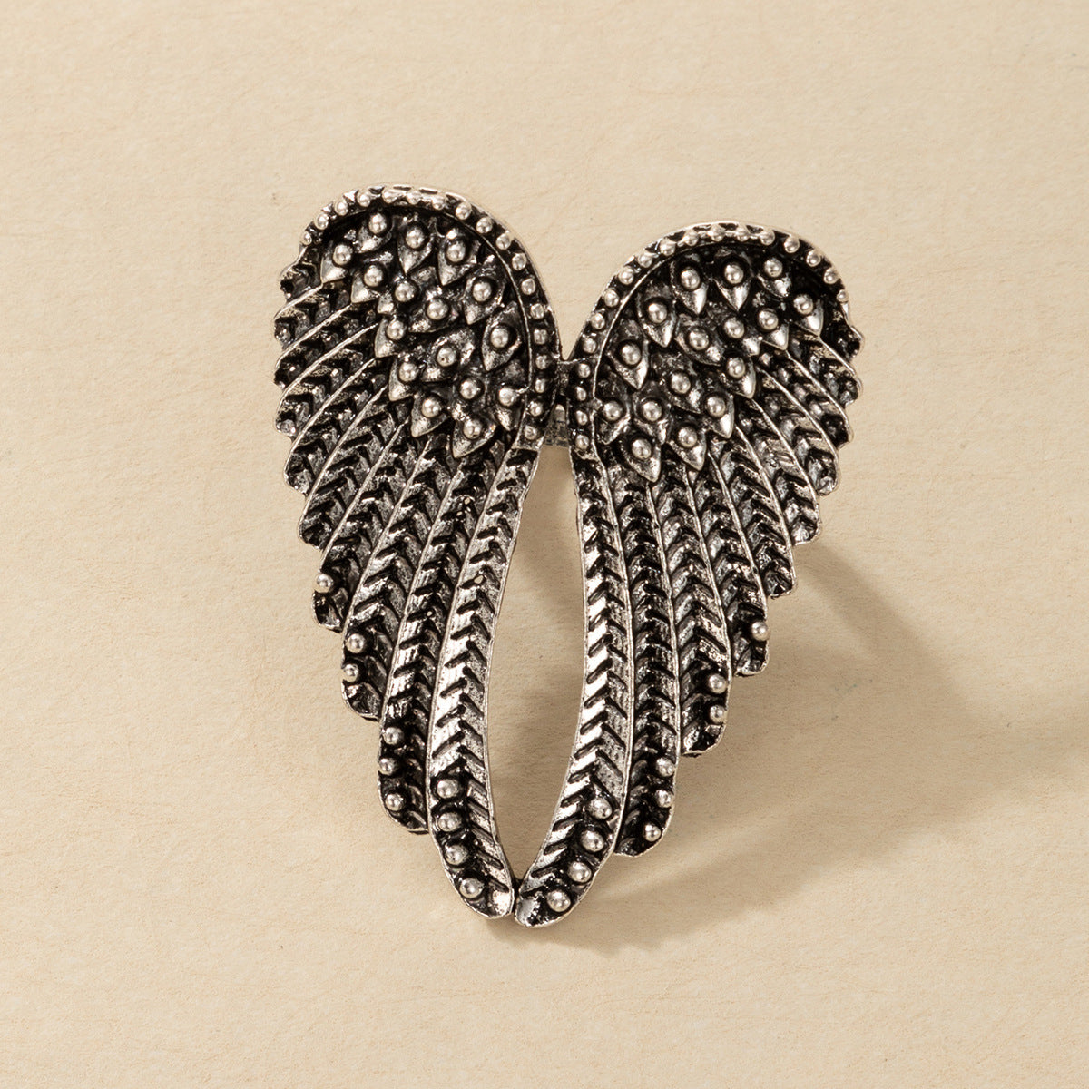 Geometric Wing Ring For Women Silver Aluminum Alloy Electroplated Fashion Jewelry Retro Hip Hop Punk Ring Solo