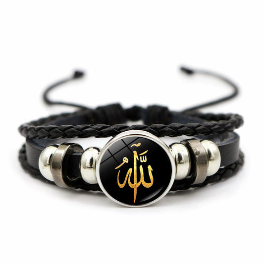 Woven Leather Bracelets Glass Pattern Time Jewelry Design Adjustable Length Handmade Braided Wristband Fashion