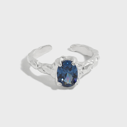 Womens Silver Ring Adjustable Open Ring Geometric Design Irregular Surface Micro Inlaid Zirconia Electroplated