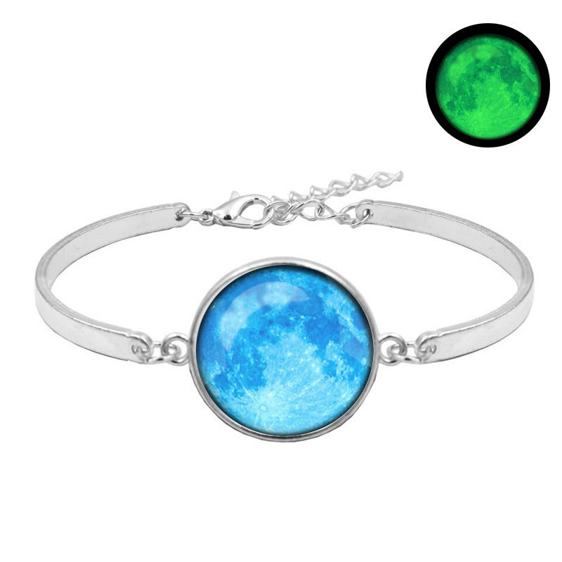 Unisex Galaxy Moon Time Gemstone Bracelet Silver Plated Alloy Bracelet With Glass Inlay Celestial Jewelry Gift