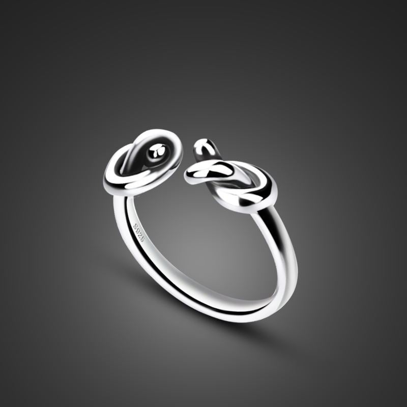 Sterling Silver Knot Ring Adjustable Open Design 925 Silver Platinum Plated Gift For Her Elegant Jewelry Birthday Gift