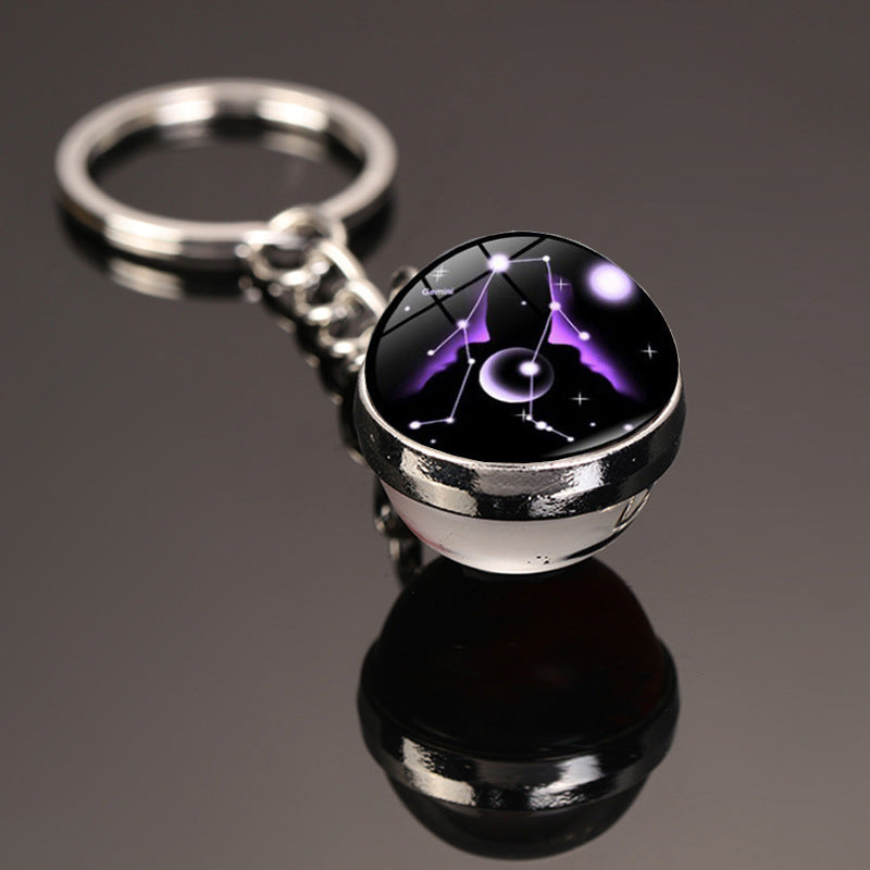 Zodiac Constellation Keychain With Glass Gemstone Alloy