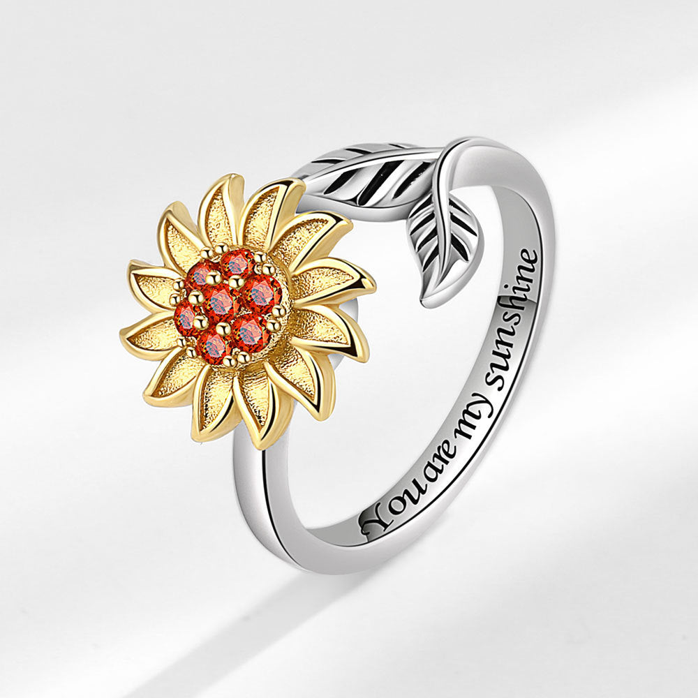 Adjustable Rotating Sunflower Rings Copper Electroplated Thai Silver Gold Plated Fashion Jewellery Gift For Her