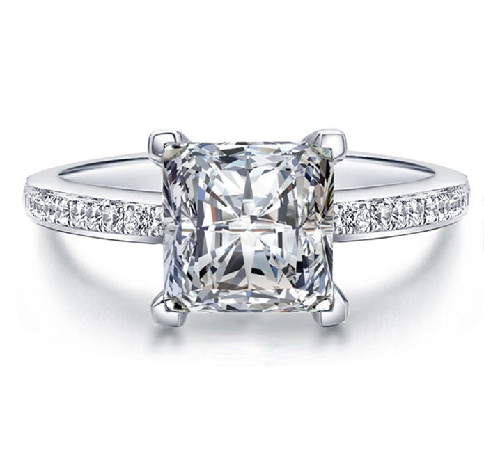 Womens Square Diamond Zircon Ring Silver Plated Copper Geometric Design Fashion Jewelry Accessory Elegant Gift