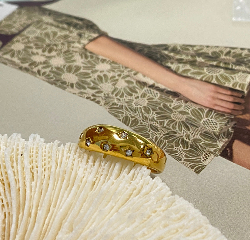 European And American Stainless Steel Ring Five-pointed Star With Diamond Personality