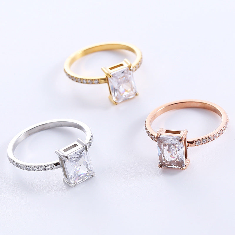 Womens Stainless Steel Ring Electroplated Square Ring Special Interest Design Ring Simple Circle Line Ring Gift for Her Steel Gold Rose Gold