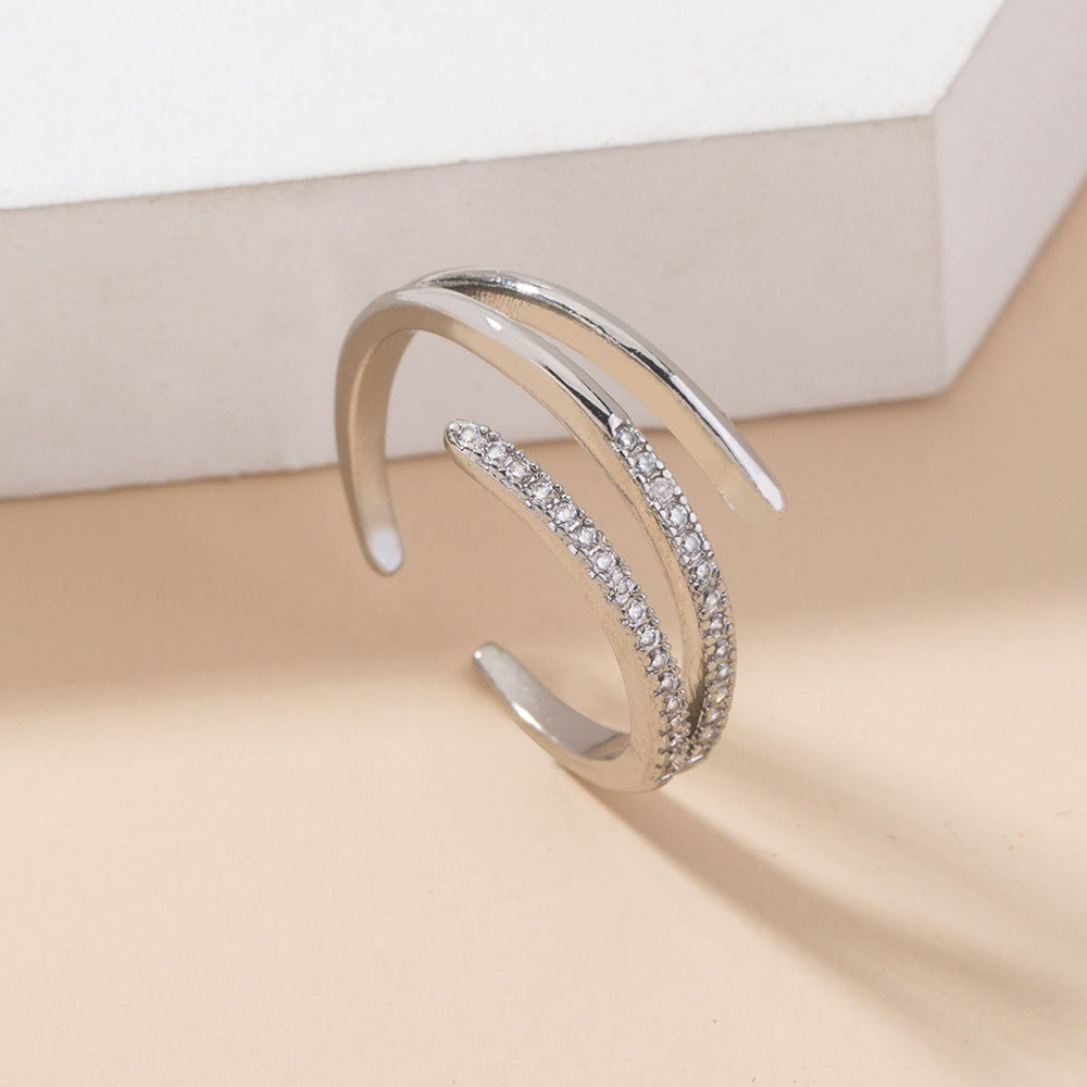 Unisex Adjustable Snake Ring With Zircon Inlay Copper Ring Simple Geometric Design Fashion Jewelry Minimalist Everyday