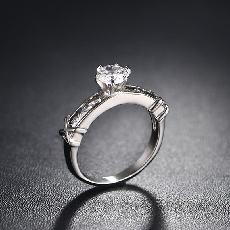 Womens Titanium Steel Ring Fashion Silver Ring Geometric Inlay Design Womens Ring Gift For Her Elegant Sparkle