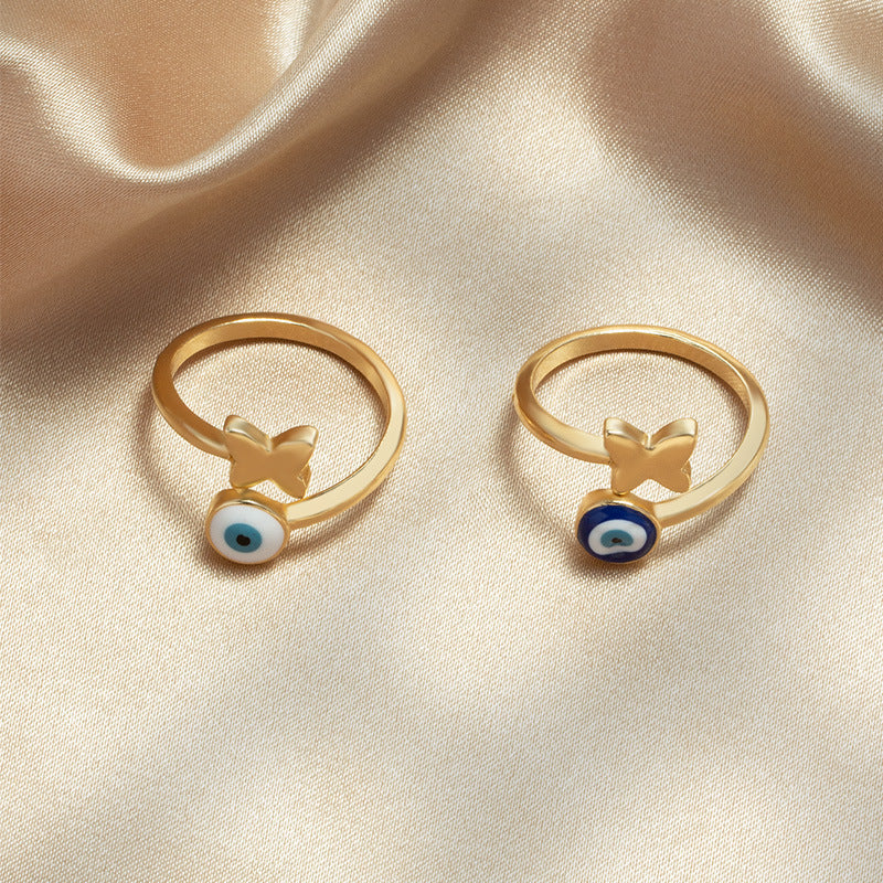 Womens Metal Star Ring With Drop Glaze And Butterfly Accent Devil Eye Design Fashion Jewelry Statement Fashion